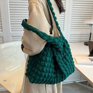 Bubble Hobo Shoulder Tote Bag in Dark Green